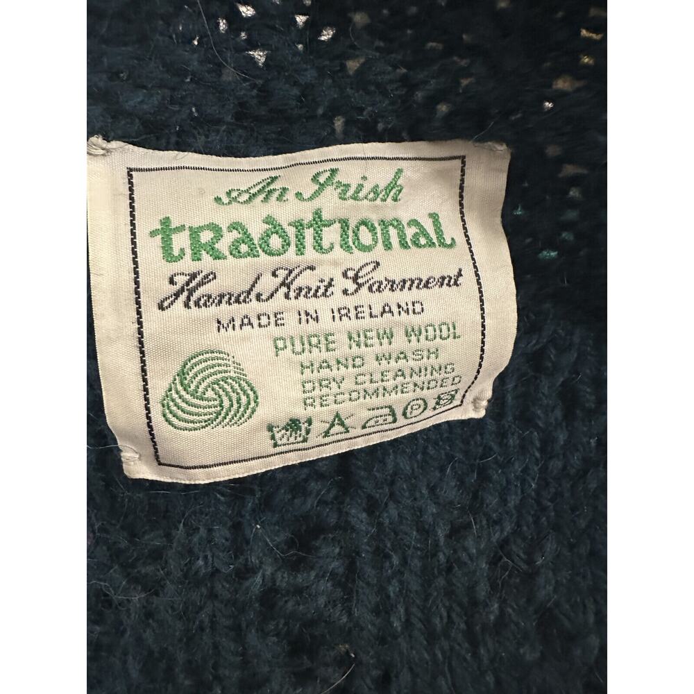 An Irish Traditional Handknit Cardigan Fisherman Sweater Pure New Wool Ireland - Picture 6 of 16